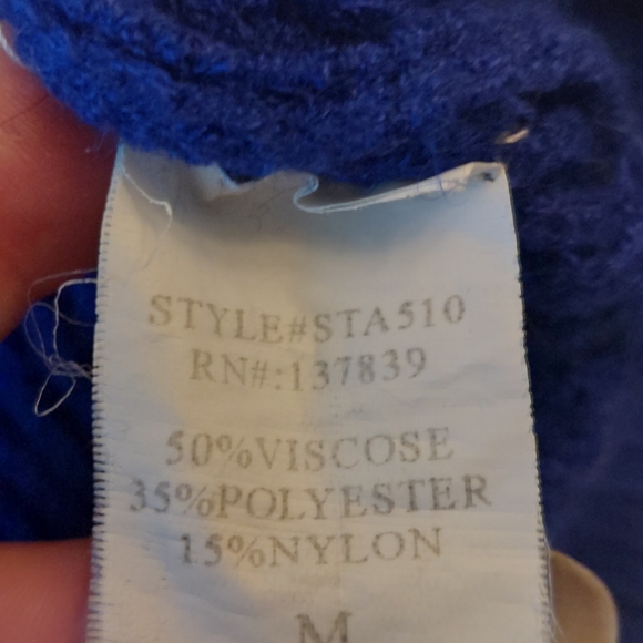 Debut Cobalt Blue Cropped Ribbed Knit Balloon Sleeve Sweater Boxy Fit Size M - Picture 7 of 12